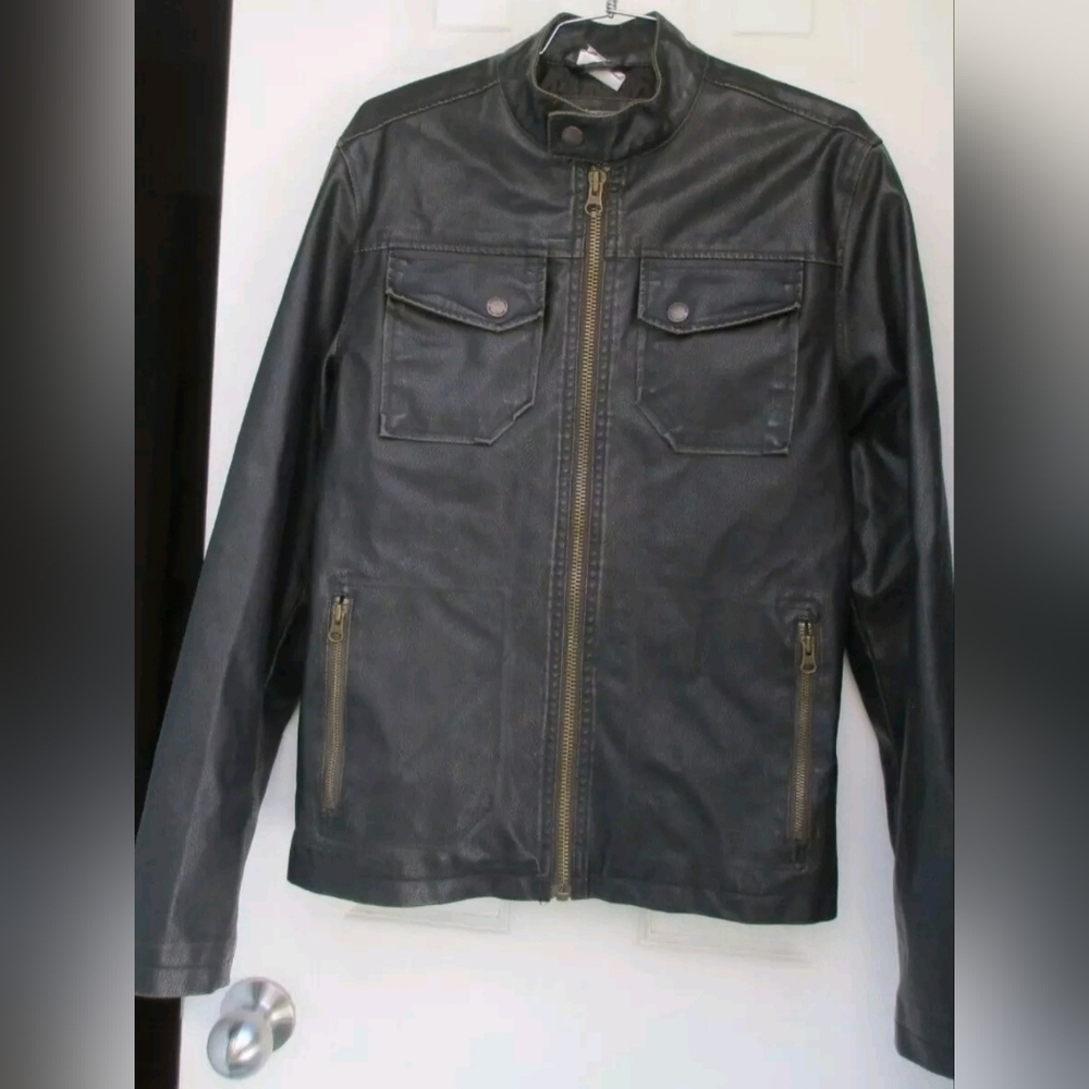 American Rag Jacket Men's Faux Leather Black Lined Motorcycle Size Small - Picture 2 of 15